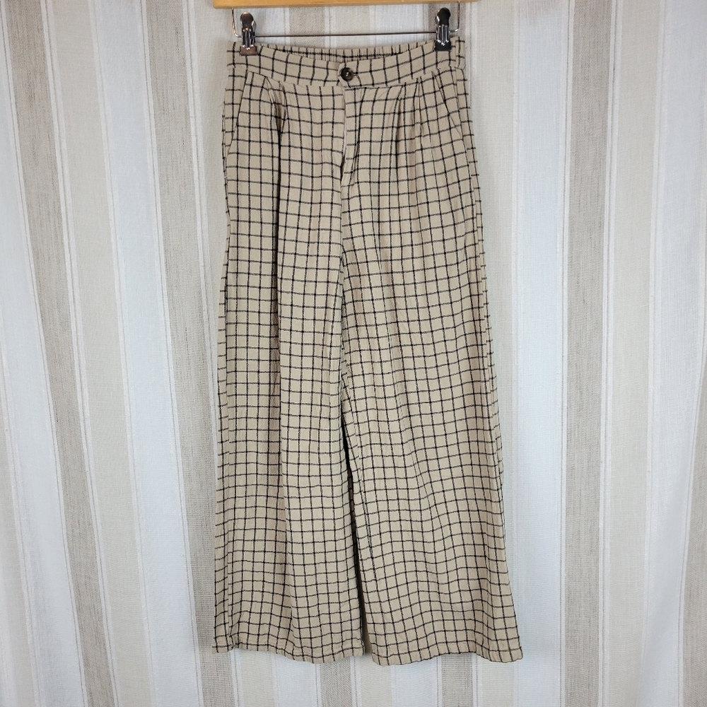 Hayden Los Angeles Cotton Plaid Pants Tan Cream Size‎ Small